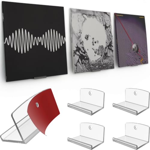 Modern JP Adhesive Vinyl Wall Mount (4-Pack) Strong Hold Record Holder Wall Record-Safe Easy Installation Album Wall Mount for 1LP and 2LP Clear