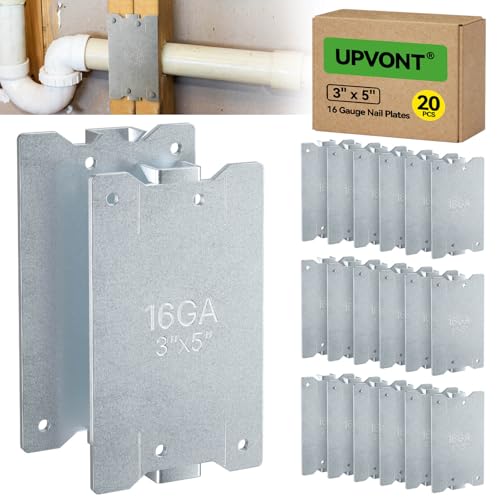 UPVONT 3 x 5 Nail Plates for Wood Studs, 16 Gauge Nail Plates Electrical for Studs or Double 2X Studs, NOT THE Cheap Thin Ones, Code-Compliant Galvanized Nail Guards (20 PCS)