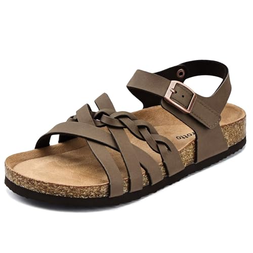 Image of Torotto Girls Sandals with Cork Footbed Adjustable Buckle Casual Slides Sandals Open Toes Flat for Kids Toddler
