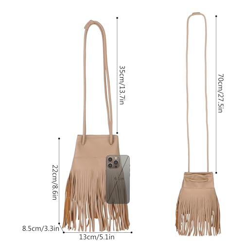 Image of Women Leather Fringe Messenger Bag Mini Hobo Crossbody Tassel Shoulder Bags