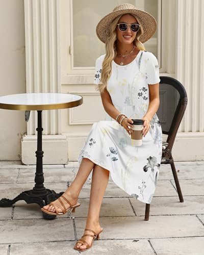 Image of COSSEN Women's 2026 Summer Midi Dress Crew Neck Short Sleeve