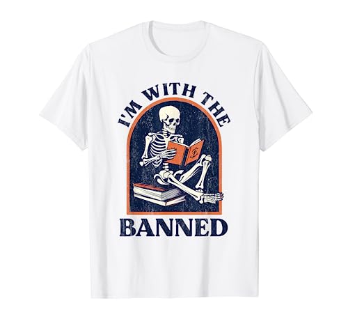 Estoy con The Banned Funny Skeleton Book Lover BookWorm Nerd Camiseta