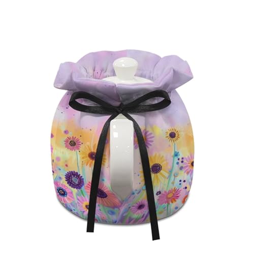 Image of Flower Dragonfly Print Tea Cosy Kitchen Home Decorative Tea Pots Cozy Insulation Keep Breakfast Warmer Insulated Teapot Cover Keep Teapot Warm, Purple