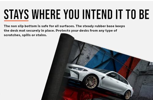 Image of Gadgets WRAP Extra Large Desk Mat Mouse Pad 18 x 36 Inch, Anti-Slip, Spill-Resistant, Ideal for Home, Office, Gaming Setups - White BMW M3