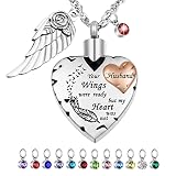 Dletay Heart Cremation Necklace for Ashes Cremation Jewelry with 12 Birthstones Urn Necklace for Ashes-Your Wings were Ready but My Heart was Not(Husband)