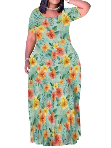 Image of PinkPatty Plus Size Dress for Women Casual Crew Neck Short Sleeve Maxi Dress Oversized Summer Beach Dresses with Pockets