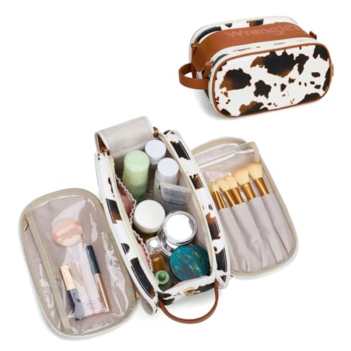 Montana West X Wrangler Large Makeup Bag Travel Toiletry Bag Portable Cosmetic Bag Make Up Organizer with Divider and Handle for Women