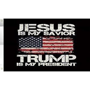 WENWELL Jesus is My Savior Trump is My President flag 3×5 Ft,Donald Trump 2024 Flags Tapestry,Durable and Fade-Resistant,Perfect for Indoor and Outdoor Display