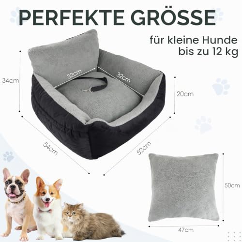 Otauoaea Hundesitz Auto Kleine Hunde bis 12 kg | Stabile Hunde Autositz mit 2 Sicherheitsgurten | Rutschfester Autositz Hund mit Abwaschbarer Sitzauflage | Weicher Hundeautositz Hundekorb Hundebett