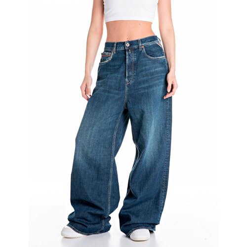 Jeans Replay Margott Red Logo Jeans Femme en Denim Bleu Classique