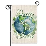 JMYROG Pray for The World Garden Flag, Double Sided Yard Outdoor Farmhouse Lawn Porch Decor, World Peace Sign Flag, Religious Decor Flag, Christian Housewarming Gifts for Women Coworker Friend
