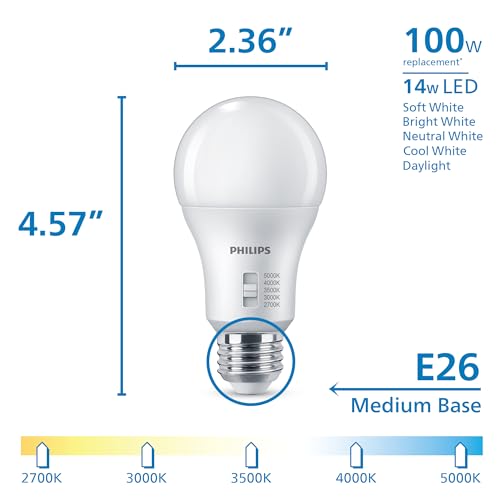 PHILIPS LED 100W A19 4-Pack Selectable White Multi-CCT 1500 Lumen (14W = 100W) Dimmable Flicker-Free Light Bulbs by Philips LED - Used condition - Image 2