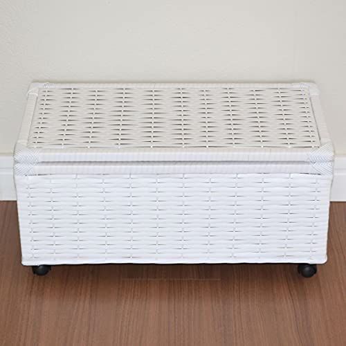 Baú Brinquedo Cesto Roupa Fibra Sintética C/rodinha 60x30x30 Branco