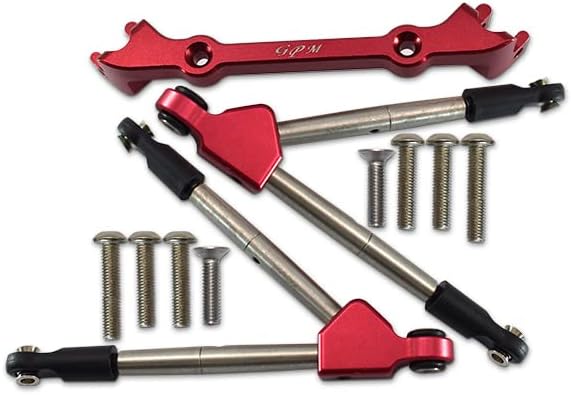 11pc Set Upgrades Aluminum Front Tie Rods with Stabilizer for C Hub TRAXXAS 1/10 RUSTLER 4X4 VXL67076-4 RC Cars by GPM (red)