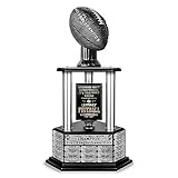 TrophySmack Fantasy Football Trophy - 19-Year Perpetual – 26” Customizable Championship Award with Free Engravings (Black Football | Silver Metal Columns)