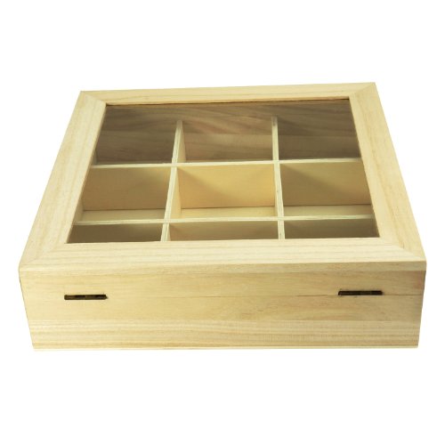 Incutex Opbergdoos van hout, theezakdoos, theedoos, theedoos, houten theepot met 9 vakken en kijkvenster - Image 7