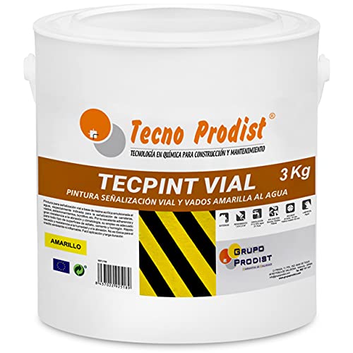 TECPINT VIAL de Tecno Prodist (3 Kg) - AMARILLO Pintura al agua, para señalización vial, especial para vados, secado rápido, no tóxica, Sin olor