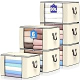 90 L Large Storage Bags, 6 Pack Clothes Storage Bins Foldable Closet Organizers Storage Containers with Reinforced Handle for Clothing, Blanket, Comforters, Bed Sheets, Pillows and Toys (Beige)