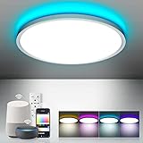 Control de Voz -- WAYRAK lámpara led techo inteligente compatible con Amazon Alexa y Google home, usted podría controlar la luz principal y la luz de fondo a través de la voz, muy conveniente