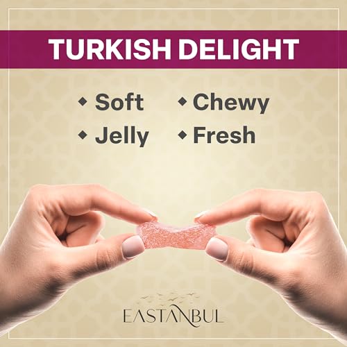 Eastanbul Turkish Delight, 10.5oz, Turkish Delights Candy, 4 Flavors Pomegranate, Orange, Tart Cherry, Lemon, International Candy, Lokum, Plain, Gluten Free, Vegan Gift