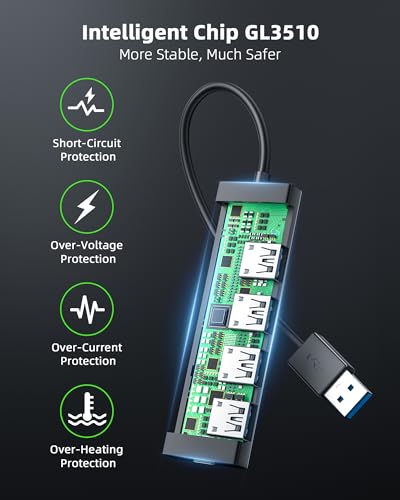 Hub USB 3.0 con 5 Porte, Sdoppiatore Multi USB 3.0 Adattatore USB alta Velocità 5Gbps, Compatibile con MacBook Pro Air iMac Surface Laptop Chiave USB Disco Rigido Tastiera(60cm) - Hub USB - Immagine 7