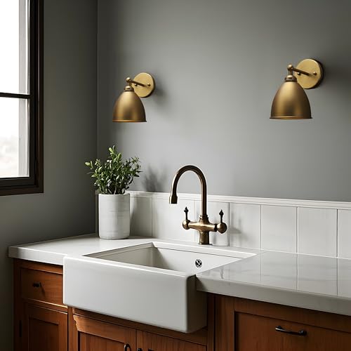 Image of Phansthy Industrial Hardwire Wall Sconce Vintage Farmhouse Wall Light Fixture, Right-Angled Wall Lights with Rustic Metal Lampshade for Bedroom, Living Room, Reading, Kitchen (Antique, 2 Pack)