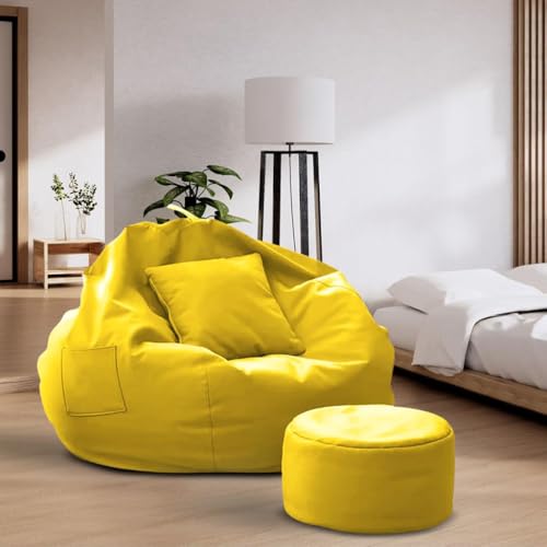 Image of IVIKA 5XL Bean Bag with Beans Filled | Gaming Chair | Premium Leatherette, Double Stitching | for Lounge & Bedroom | (5XL - Yellow)