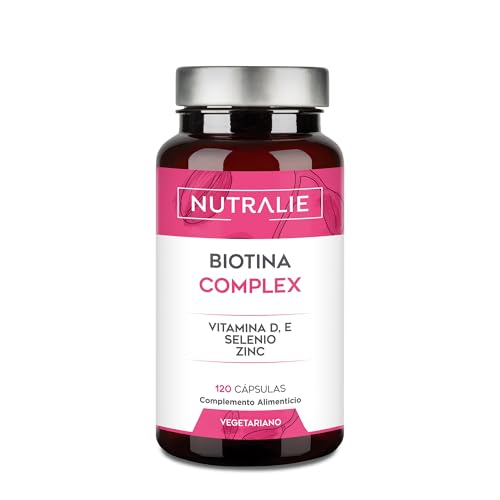 Biotina 10000 mgc Complex - Para Cabello Piel Uñas con Vitaminas D E Zinc Selenio - Para Mujer y Hombre - 120 Cápsulas Vegetarianas Biotin Nutralie