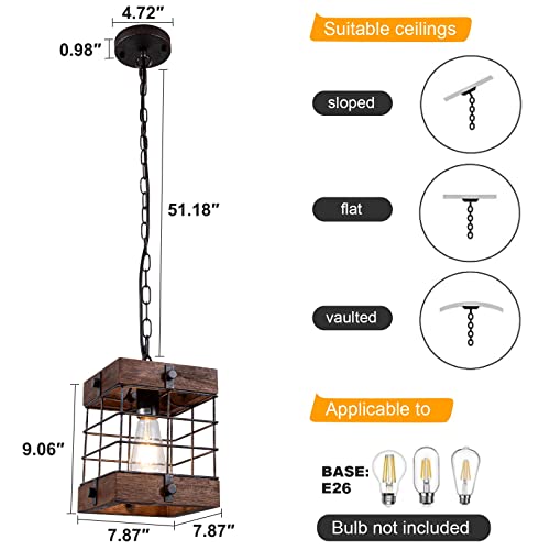 Wochos Farmhouse Rustic Chandelier Light Fixtures, 1-Light Square Lantern Pendant Light, Hanging Light With Adjustable Chain For Kitchen, Dining Room, Bedroom, Foyer, Hallway #TOP3