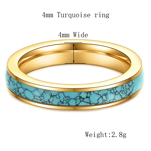VQYSKO Gold 3MM Stacking Turquoise Ring for Woman,14K Gold Stainless Steel Blue Bohemian Engagement Wedding Band for Man,Size 9 - Thumbnail 3