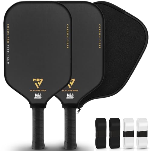 T700 Carbon Fiber Pickleball Paddle, Pickleball Set 16mm Pickle Ball Rackets with CMS Matte Surface Lightweight Honeycomb Core & Durable Edge Frame Larger Sweet Spot