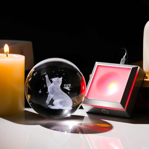 Image of Hamsa Magical Crystal Ball Night Light, LED Color-Changing Globe Lamp, Crystal Ball Lamp, Desktop Decorative Mood Light (16 Color Hand Cat)