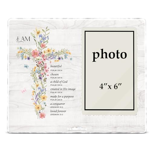 CIANMGD Girl Baptism Gifts Picture Frame Christening Gifts for Girls Catholic Baby Girl Gift Nursery Decor Baptism Photo Frame for 4 x 6 Inch Photo