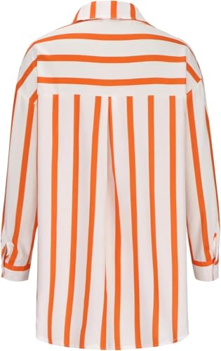 Image of ROYALICA Women's Orange & White Striped Cotton Blend Oversized Casual Shirt