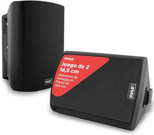 Pyle par de sistema de altavoces resistentes al agua 6.5”, Impermeables, Montaje de pared, Interiores, Exteriores, Sonido Estereo. Negro
