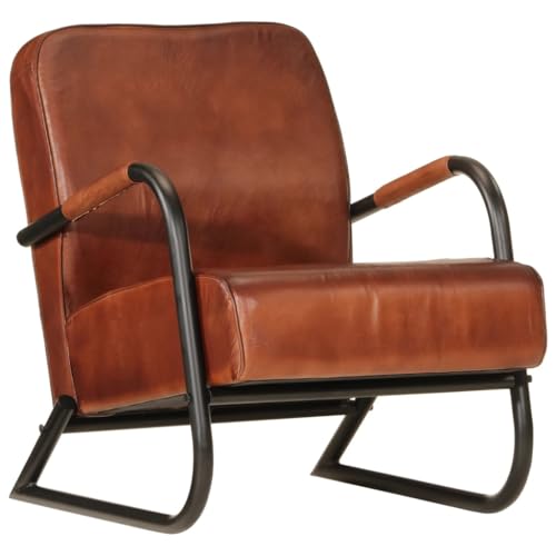 SooIarix Sillón marrón de piel auténtica con estructura de hierro resistente, 60 x 70 x 79 cm, para salón, silla tapizada