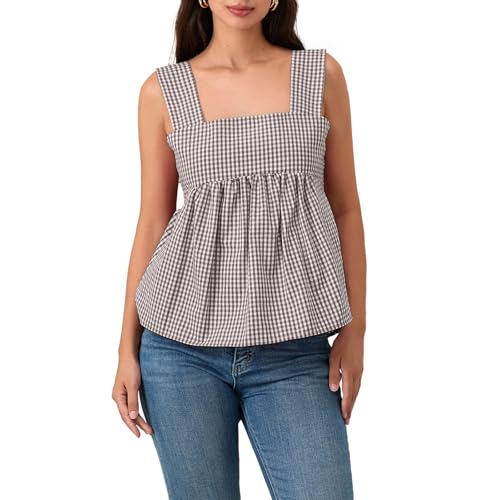 Women Y2k Going Out Tank Tops Gingham Square Neck...
