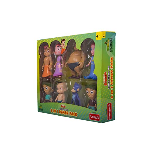 Image of Funskool Chhota Bheem 8 in 1 Combo Action Figure Toy, Green Gold Chhota Bheem and Friends with Articulation, 4 inches, Cartoon Collectibles, Gift for Children, Toys for Kids Ages 4+ Years