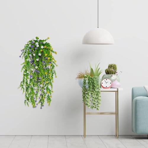 Image of Dekorly Artificial Hanging Plants, Monstera Leaves Ivy Vine Faux Greenery Tropical Palm Leaves Hanging Plants UV Resistant Jungle Leaf for Garden Home Party (Height : 65CM, Design-D, 2 Pack)