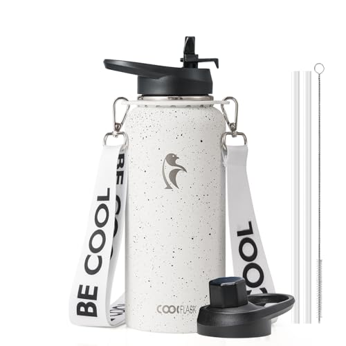 Image of Coolflask 32 oz Water Bottle Insulated Stainless Steel with Strap