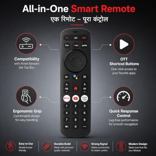 Image of Supreme E-Commerce Remote Control Compatible for Airtel Xstream Set Top Box HD & SD with Non Voice Function with Netflix YouTube (Please Match Old Remote Before Order)