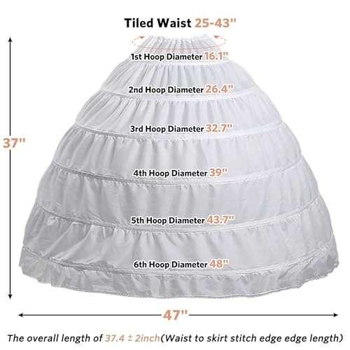 Babyonline Fluffy Petticoats for Women Floor Length 6 Hoop Skirt Crinoline Slips Long Underskirt for Quinceanera Dresses4