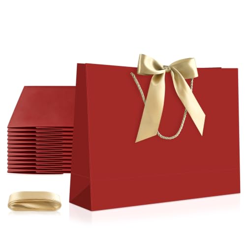 Image of JMANNI 12 Pcs Red Paper Gift Bags with Ribbon Handle