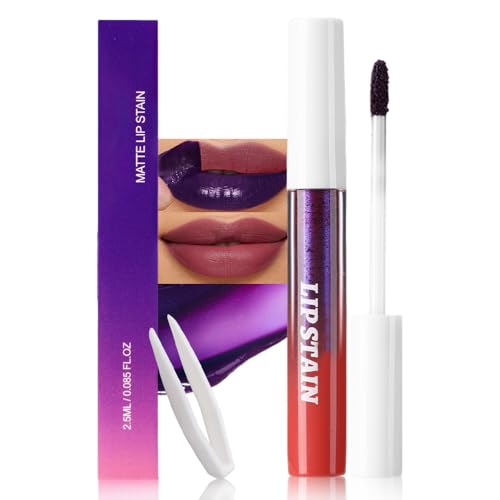 Image of evpct Deep Mauve Red Peel Off Lip Stain Tints with Tweezer, Matte Liquid Lipstick Lip Stain Long Lasting Waterproof for Women, Non-stick Cup Lipstick Peel Off High Pigment Smudge-proof Easy Apply, 01#
