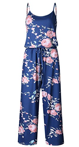 Amiery Women Sleeveless Floral Print Casual Jumpsuits Dress (L, Blue) #TOP4