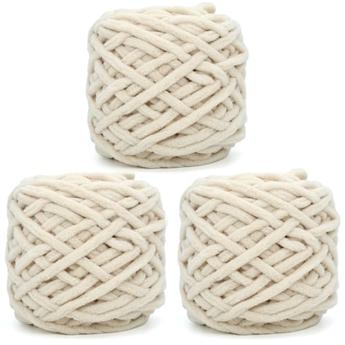 Chunky Chenille Yarn for Crocheting,Beige Fluffy Velvet Plush Yarn Thick