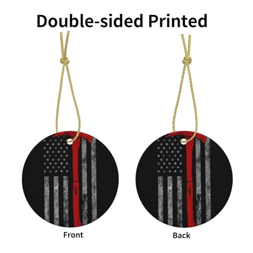 Firefighter Axe Red Line Flag Christmas Ornament - Round Decoration Xmas Holiday Tree Adornment, Ideal For Seasonal Embellishment, For Yuletide - Indoor Decor For Winter Celebration - Image 2
