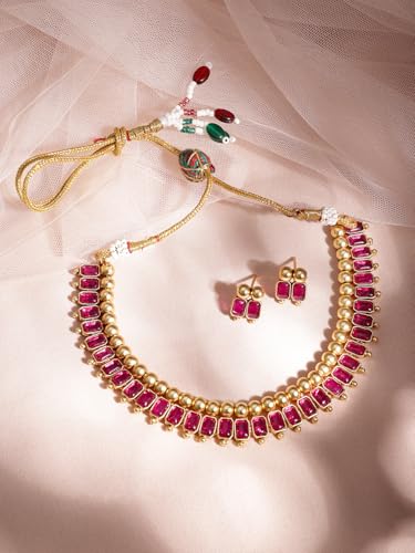 Image of Rubans Necklace Set Gold Plated Traditional Stylish Jewellery Gift for Women & Girls