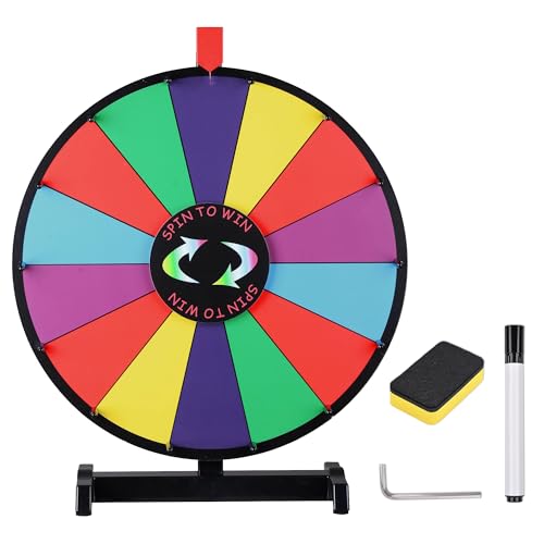 WinSpin 18-" Round Tabletop Color Prize Wheel 14 Clicker Slots Editable Fortune Design Carnival Spin Game, Multicolour