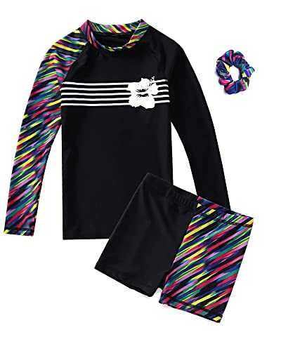 Image of Girls Long Sleeve Swimsuits 2 Pieces Set Rash Guard Swimwear Quick Dry Surfing Wetsuit for Kids Bathing Suit 5-16 Years